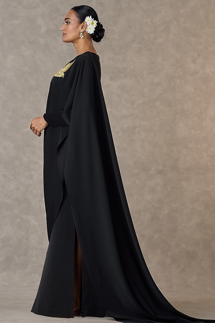 Black Heavy Crepe Son Chidiya Motif Embroidered Wedding Gown Saree by Masaba at Pernia's Pop Up Shop