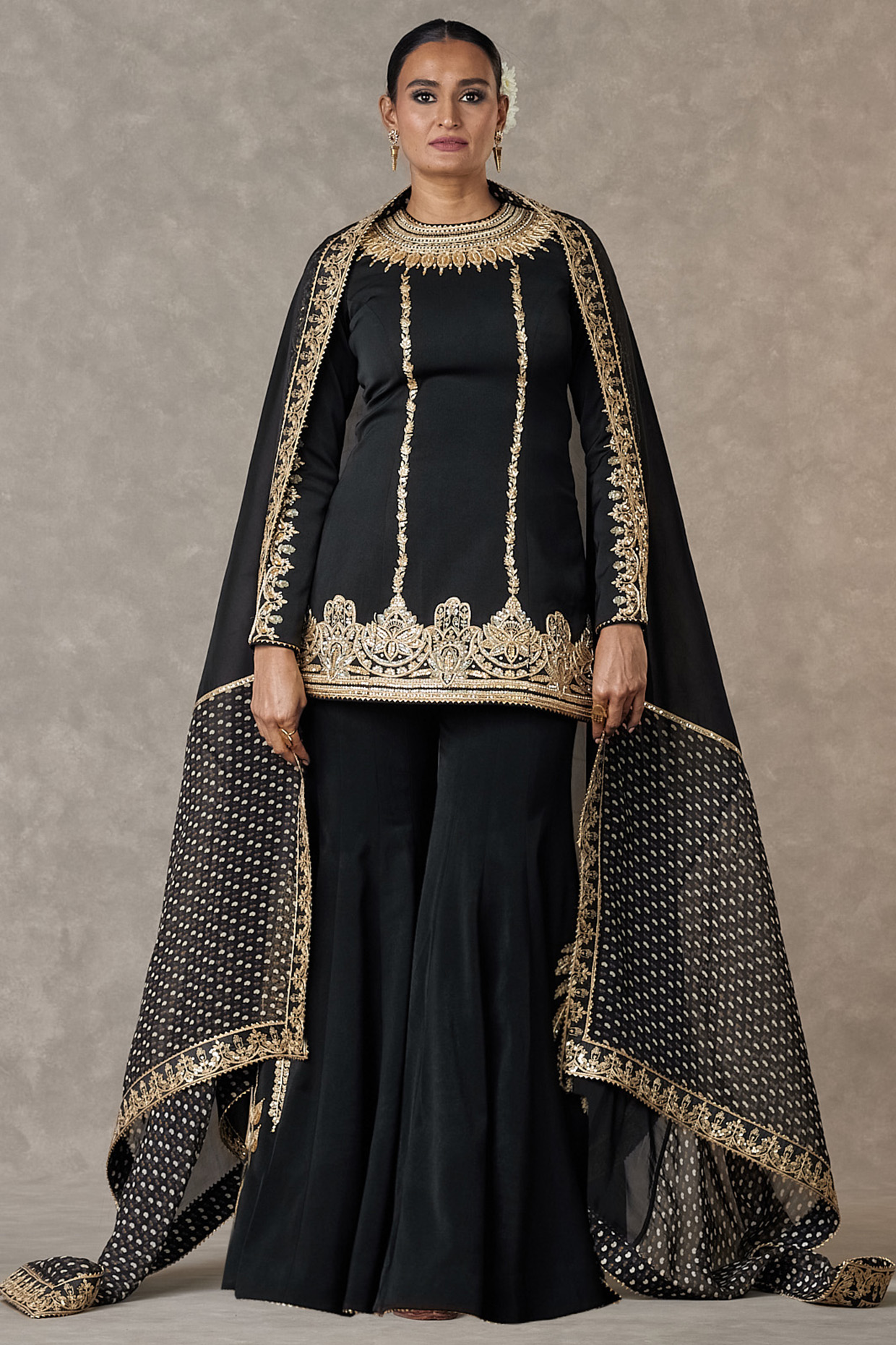 Black Heavy Crepe Motif & Sitara Work Bridal Sharara Set by Masaba at Pernia's Pop Up Shop