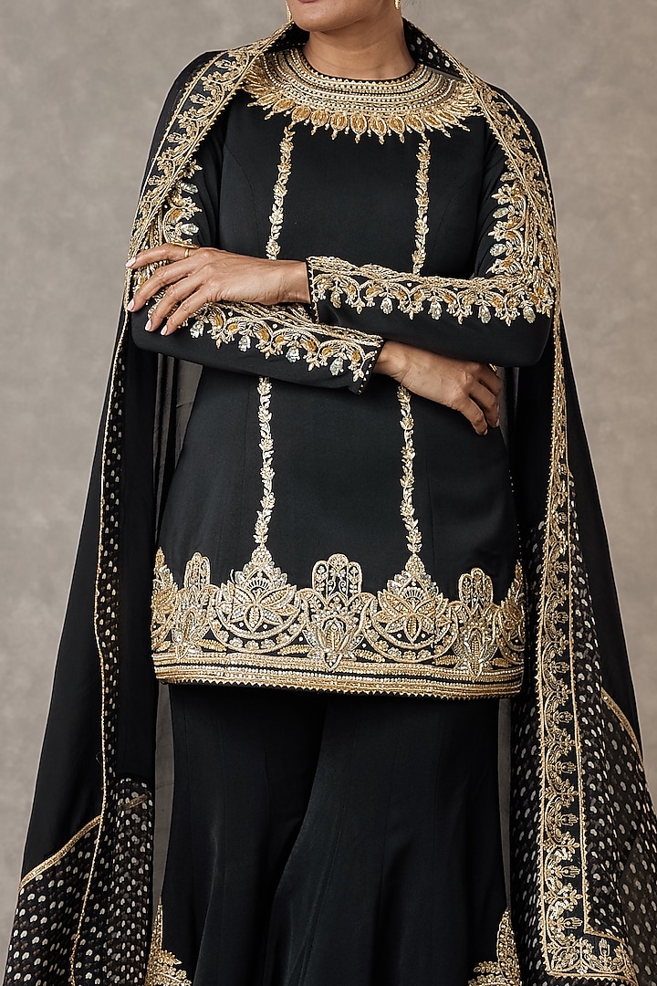 Black Heavy Crepe Motif & Sitara Work Bridal Sharara Set by Masaba at Pernia's Pop Up Shop