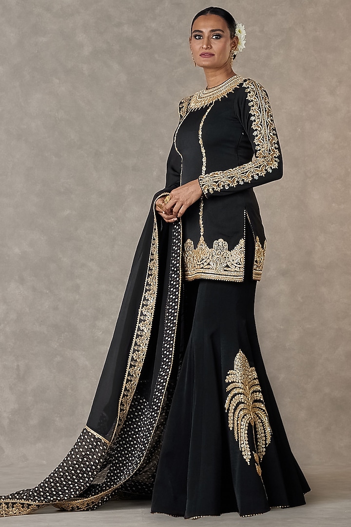 Black Heavy Crepe Motif & Sitara Work Bridal Sharara Set by Masaba at Pernia's Pop Up Shop