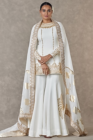 Ivory Heavy Crepe Motif & Sitara Work Sharara Set by Masaba