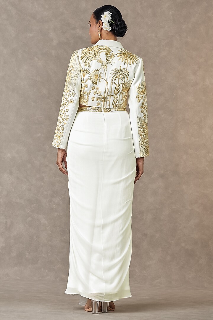 Ivory Textured Knit Moti & Sitara Embroidered Blazer Set by Masaba at Pernia's Pop Up Shop