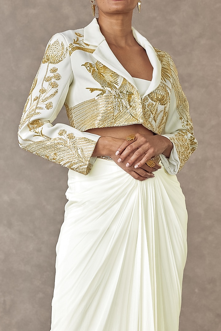 Ivory Textured Knit Moti & Sitara Embroidered Blazer Set by Masaba at Pernia's Pop Up Shop