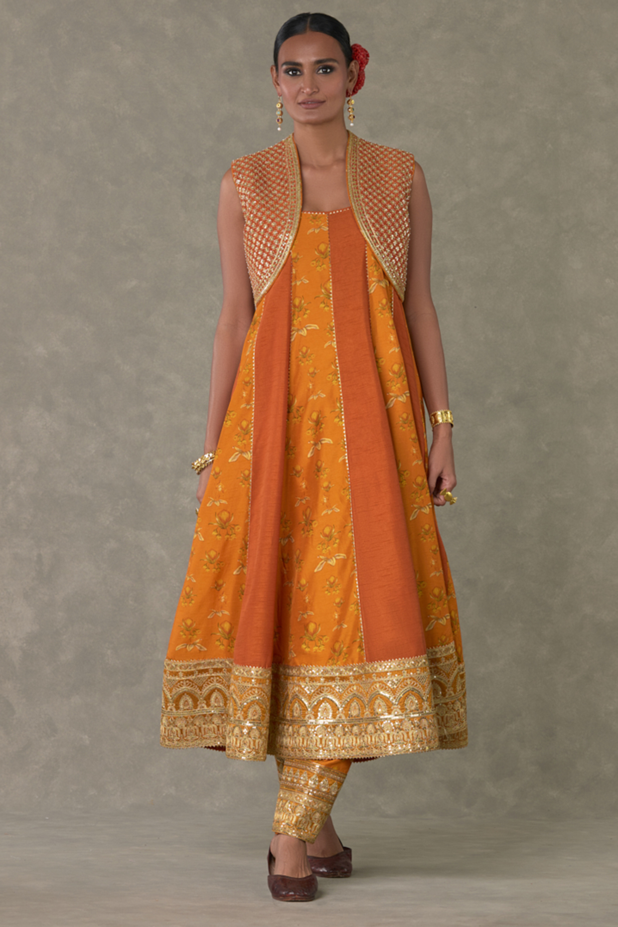 Rust Raw Silk Wedding Anarkali Set by Masaba at Pernia's Pop Up Shop