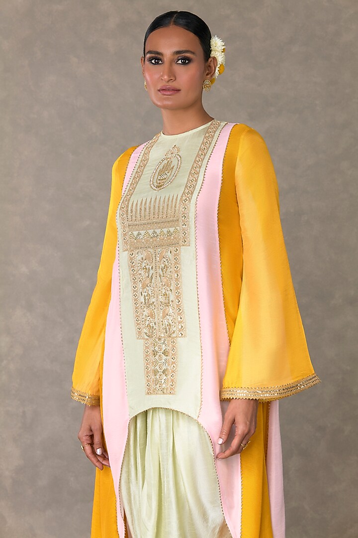 Multi-Colored Raw Silk Asymmetrical Tunic Set by Masaba at Pernia's Pop Up Shop