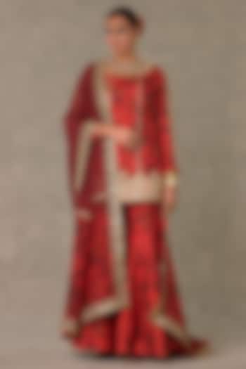 Red Raw Silk Bridal Sharara Set by Masaba at Pernia's Pop Up Shop