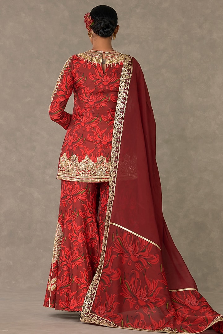 Red Raw Silk Bridal Sharara Set by Masaba at Pernia's Pop Up Shop