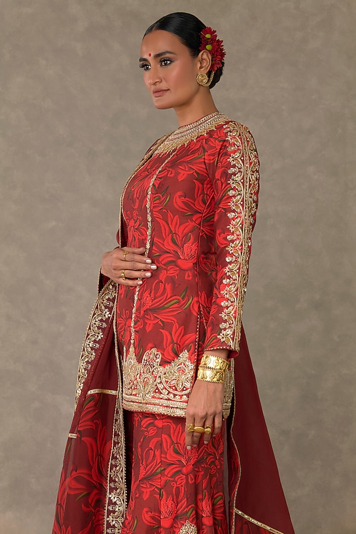Red Raw Silk Bridal Sharara Set by Masaba at Pernia's Pop Up Shop