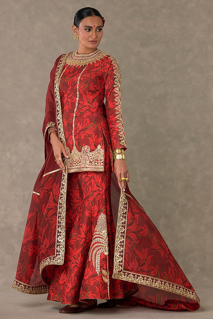 Red Raw Silk Bridal Sharara Set by Masaba at Pernia's Pop Up Shop