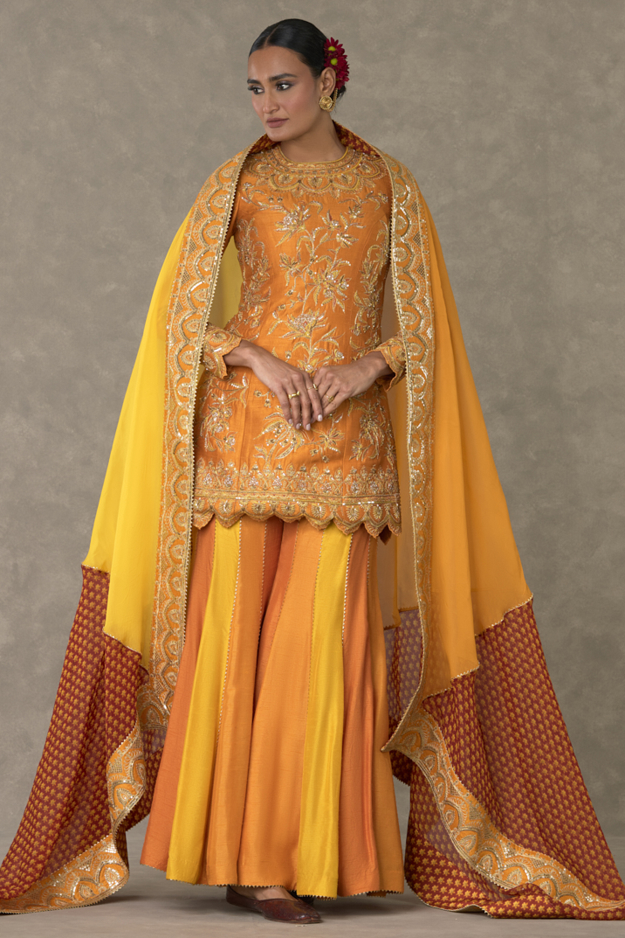 Rust Raw Silk Bridal Sharara Set by Masaba at Pernia's Pop Up Shop