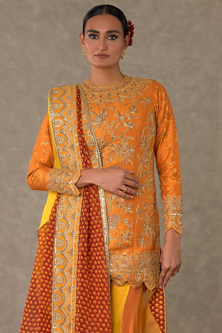 Rust Raw Silk Bridal Sharara Set by Masaba at Pernia's Pop Up Shop