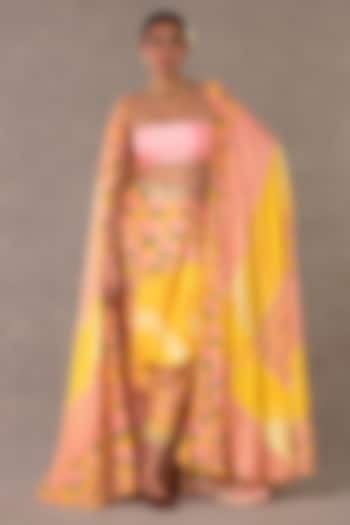 Yellow & Rose Pink Raw Silk Cape Set by Masaba at Pernia's Pop Up Shop