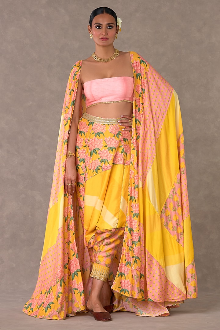 Yellow & Rose Pink Raw Silk Cape Set by Masaba at Pernia's Pop Up Shop