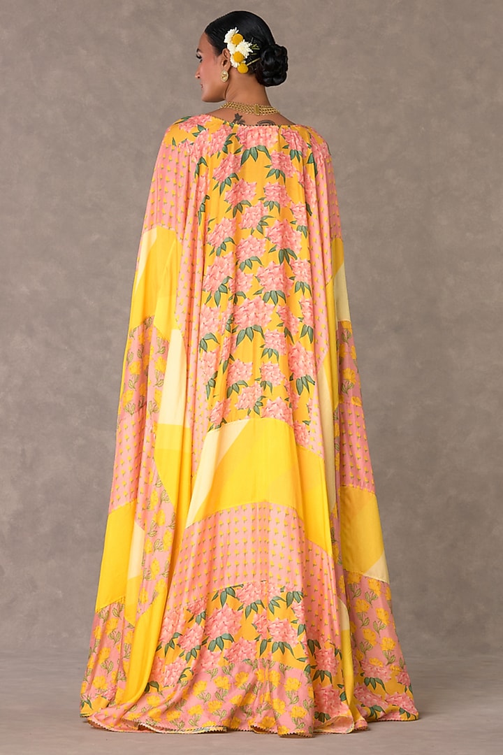 Yellow & Rose Pink Raw Silk Cape Set by Masaba at Pernia's Pop Up Shop