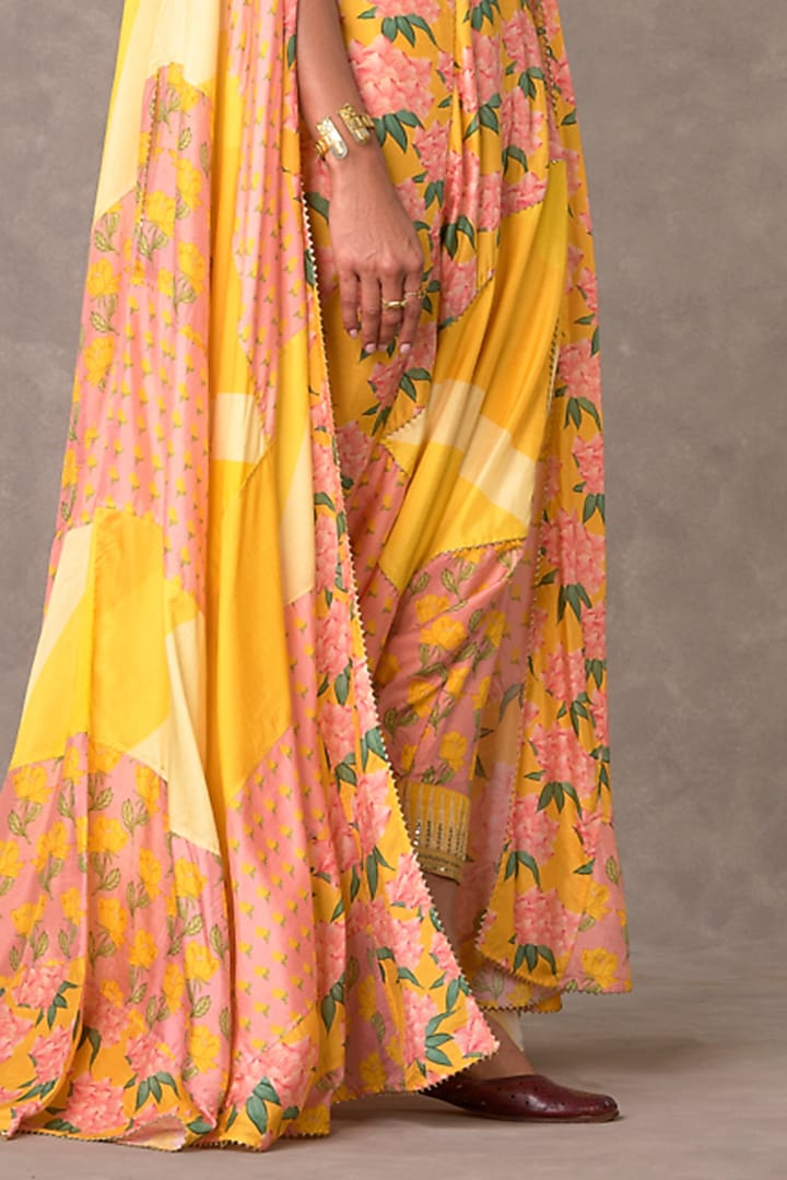 Yellow & Rose Pink Raw Silk Cape Set by Masaba at Pernia's Pop Up Shop