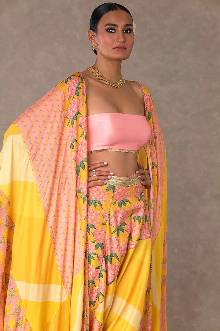 Yellow & Rose Pink Raw Silk Cape Set by Masaba at Pernia's Pop Up Shop