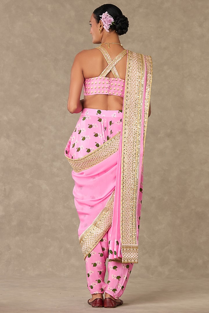 Pink Crepe Silk Dhoti Wedding Saree Set by Masaba at Pernia's Pop Up Shop