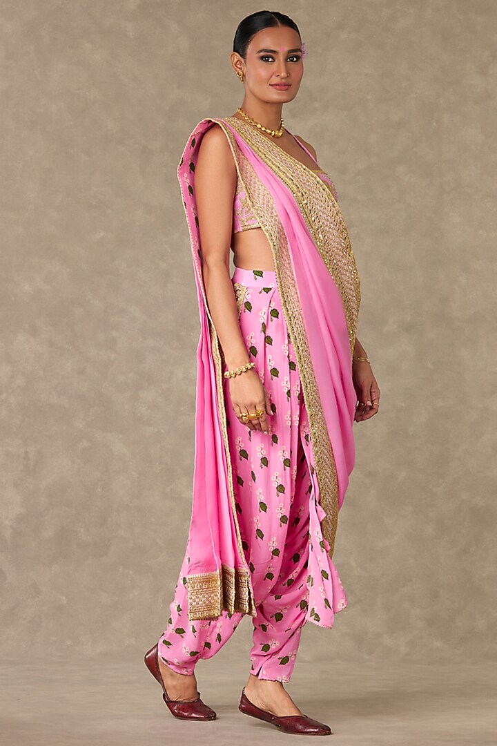 Pink Crepe Silk Dhoti Wedding Saree Set by Masaba at Pernia's Pop Up Shop
