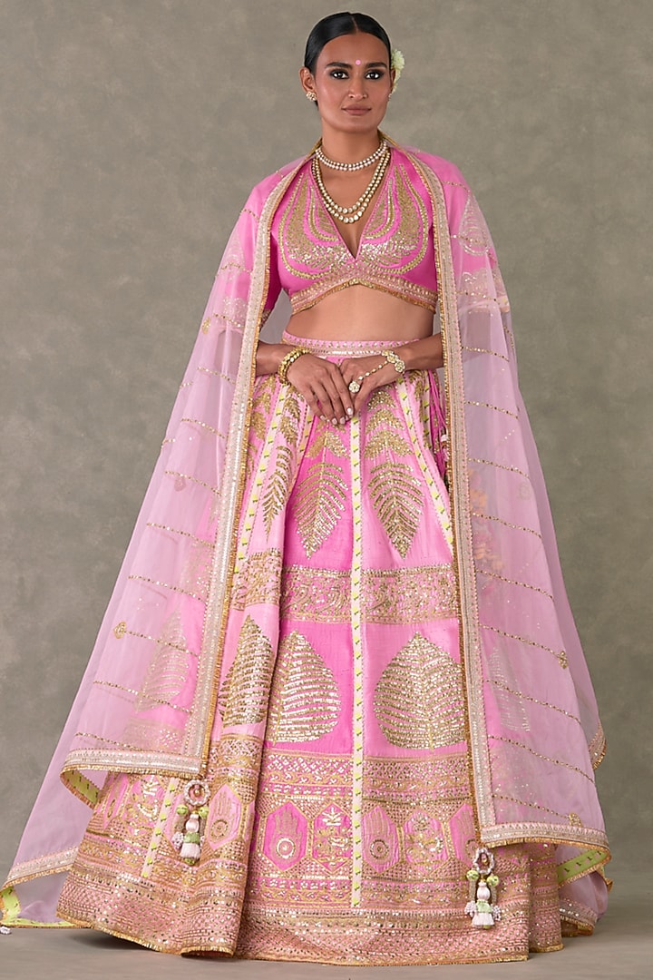 Pink Raw Silk Bridal Lehenga Set by Masaba at Pernia's Pop Up Shop