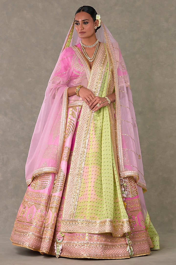 Pink Raw Silk Bridal Lehenga Set by Masaba at Pernia's Pop Up Shop