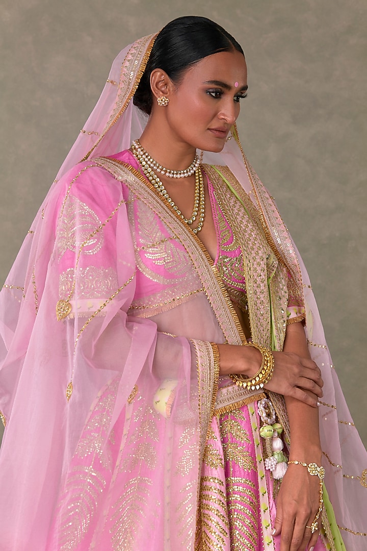 Pink Raw Silk Bridal Lehenga Set by Masaba at Pernia's Pop Up Shop