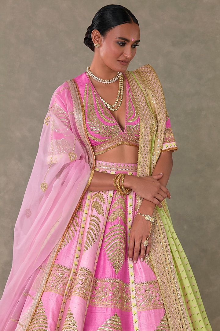Pink Raw Silk Bridal Lehenga Set by Masaba at Pernia's Pop Up Shop