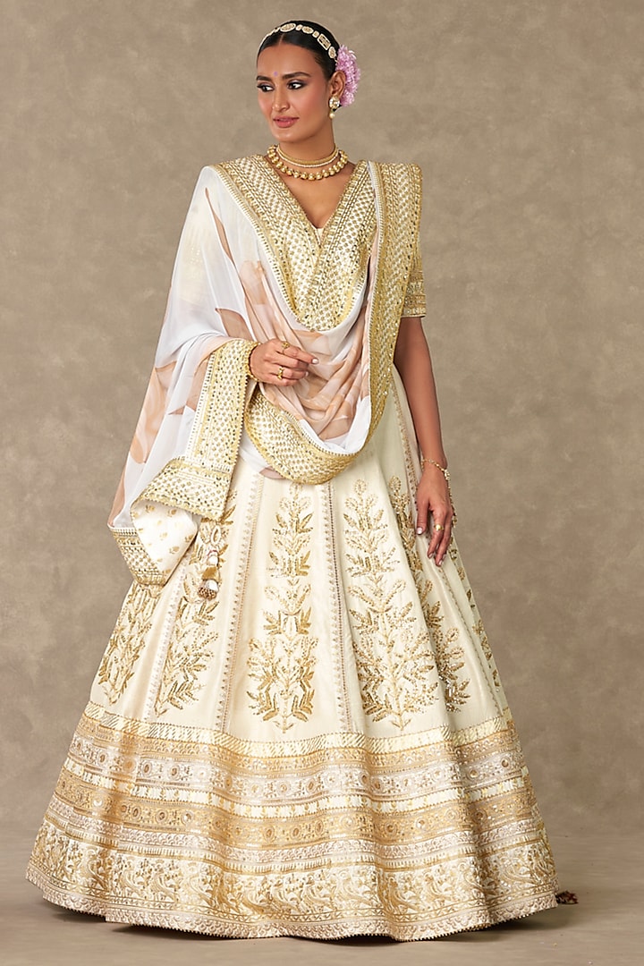 Ivory Raw Silk Lehenga Set by Masaba