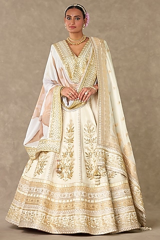 Ivory Raw Silk Lehenga Set by Masaba