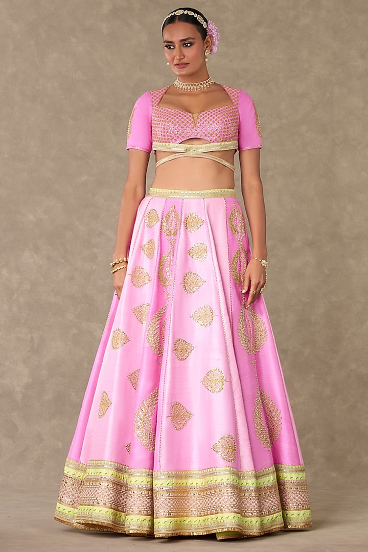 Pink Raw Silk Bridal Lehenga Set by Masaba at Pernia's Pop Up Shop