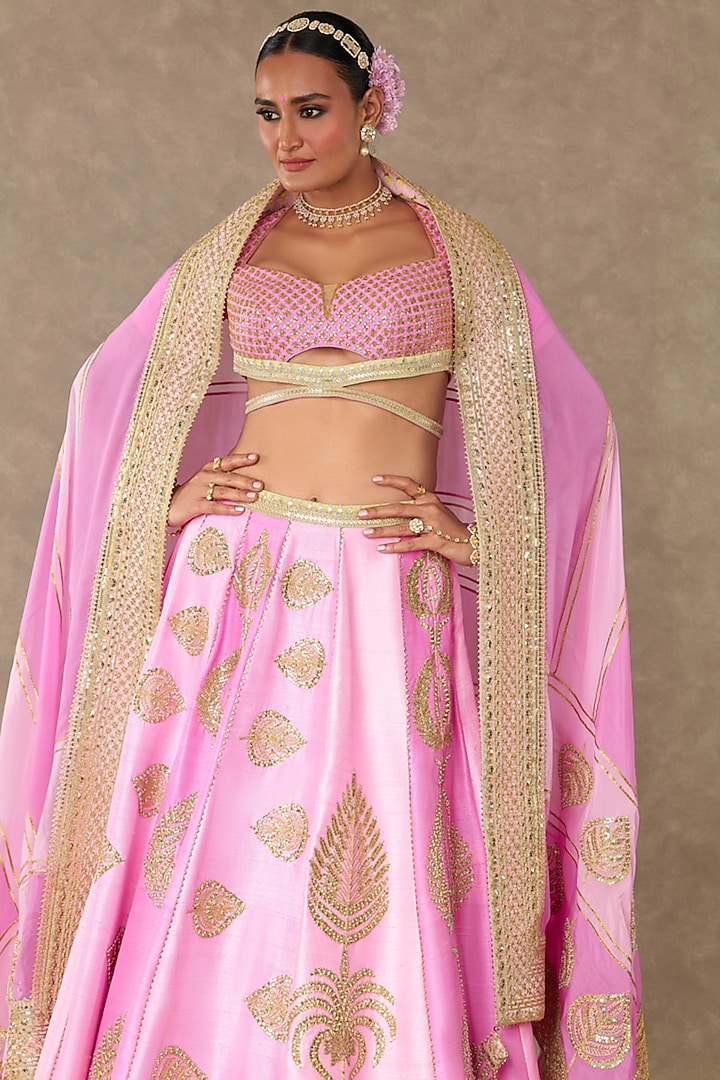 Pink Raw Silk Bridal Lehenga Set by Masaba at Pernia's Pop Up Shop