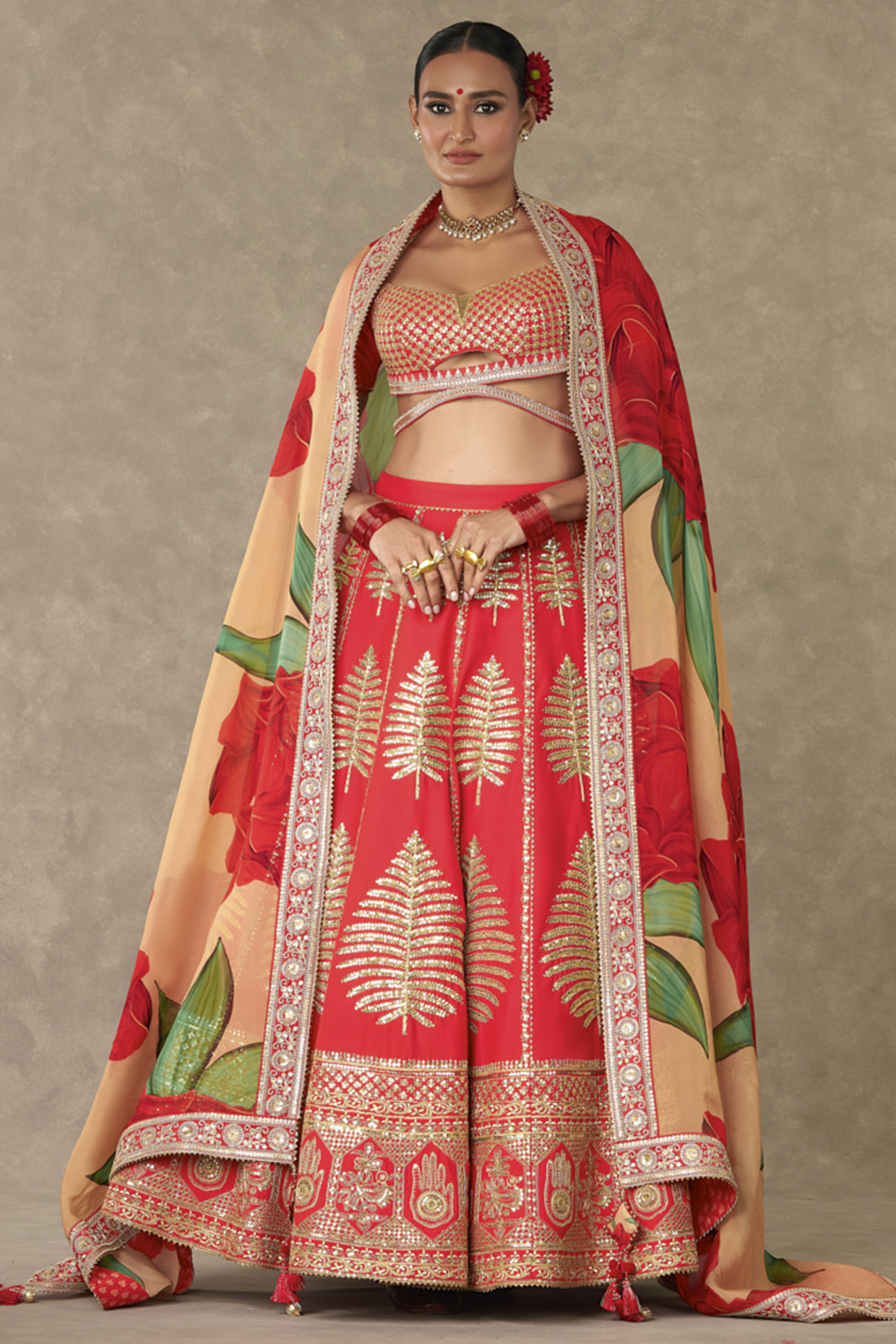 Red Raw Silk Bridal Lehenga Set by Masaba at Pernia's Pop Up Shop