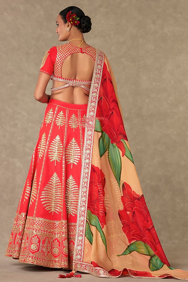 Red Raw Silk Bridal Lehenga Set by Masaba at Pernia's Pop Up Shop