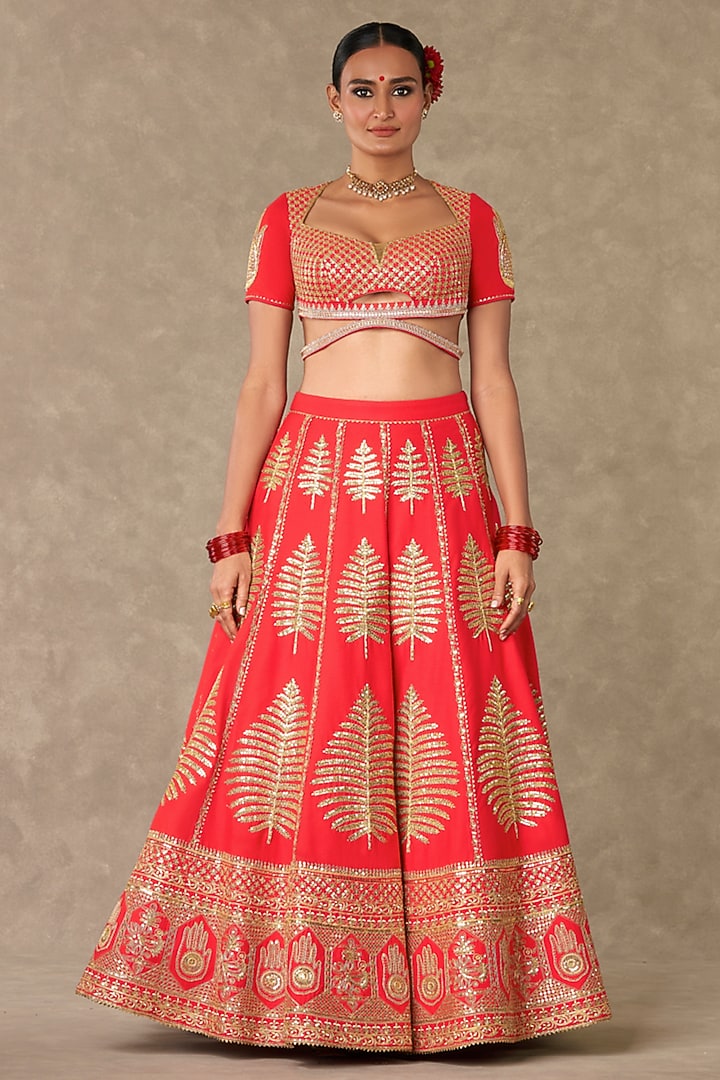 Red Raw Silk Bridal Lehenga Set by Masaba at Pernia's Pop Up Shop