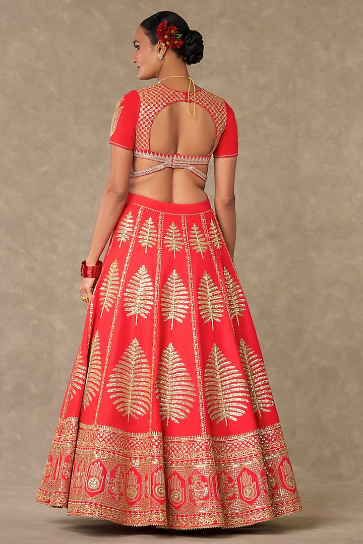 Red Raw Silk Bridal Lehenga Set by Masaba at Pernia's Pop Up Shop