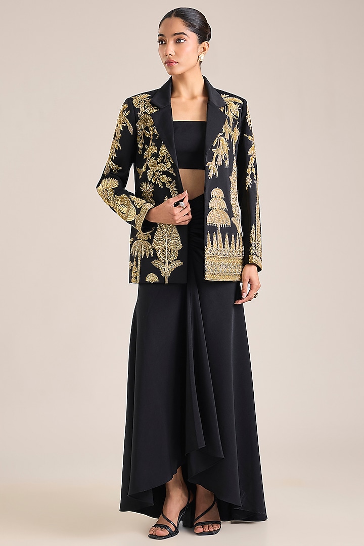 Black Crepe Sanjh Bagh Blazer Set by Masaba at Pernia's Pop Up Shop