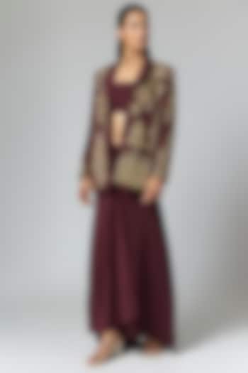 Burgundy Crepe Blazer Set by Masaba at Pernia's Pop Up Shop