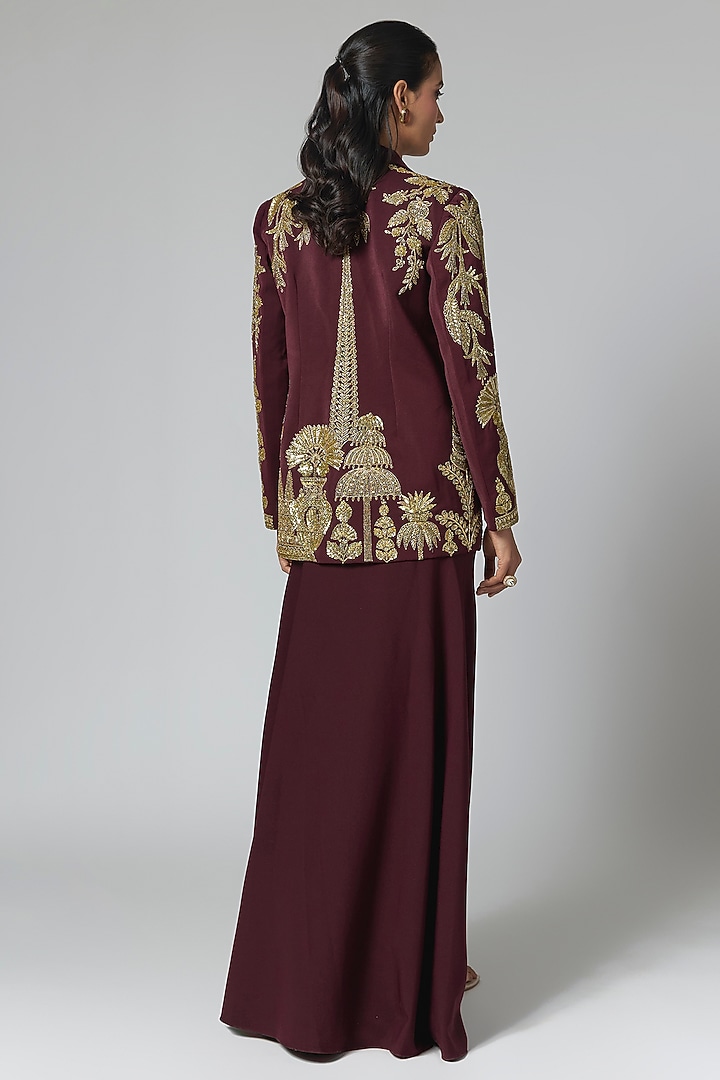 Burgundy Crepe Blazer Set by Masaba at Pernia's Pop Up Shop