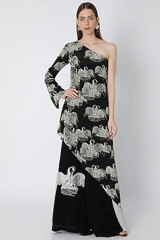 Black & Ivory Digital Printed Tunic Set With Bag by Masaba