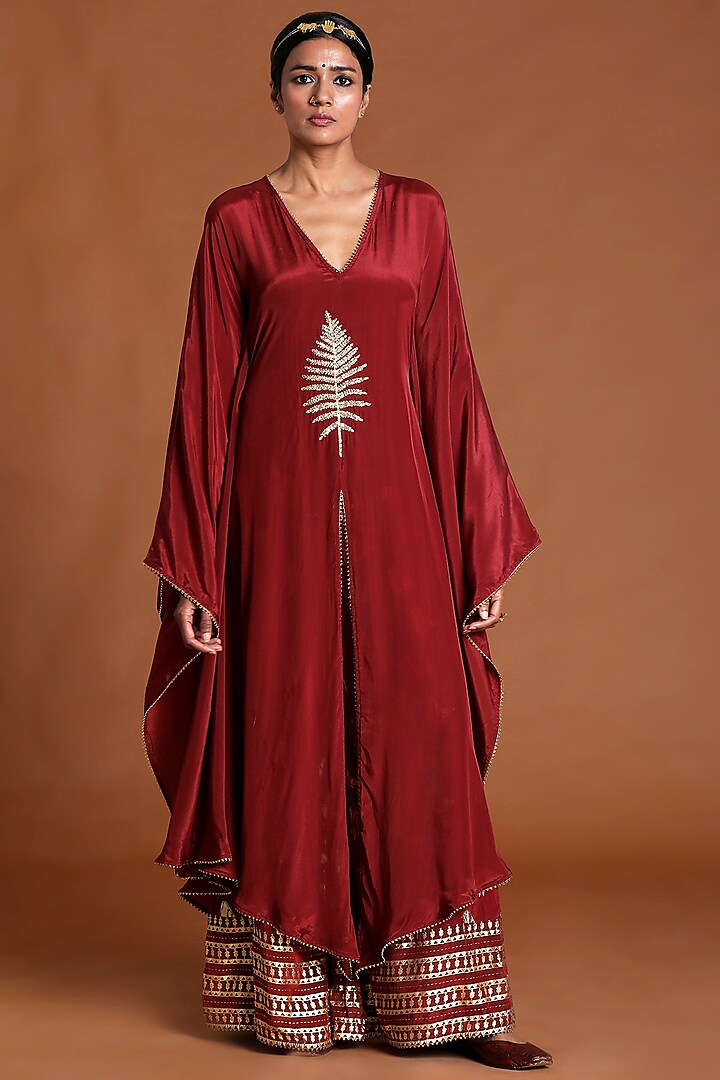 Blood-Red Embroidered Kaftan Set by Masaba