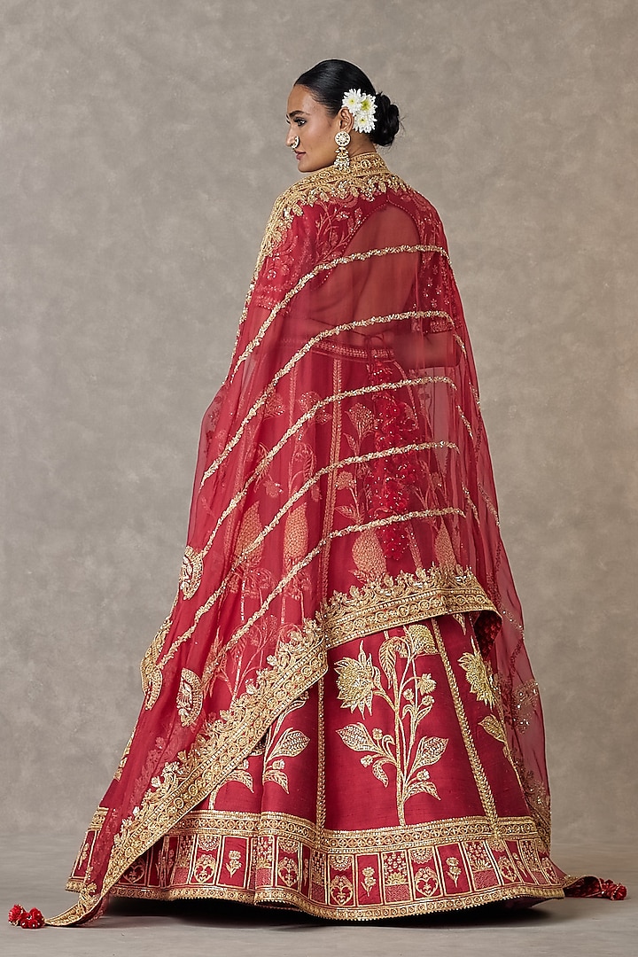 Maroon Anar-Phool Raw Silk Dori Embroidered Bridal Lehenga Set by Masaba at Pernia's Pop Up Shop