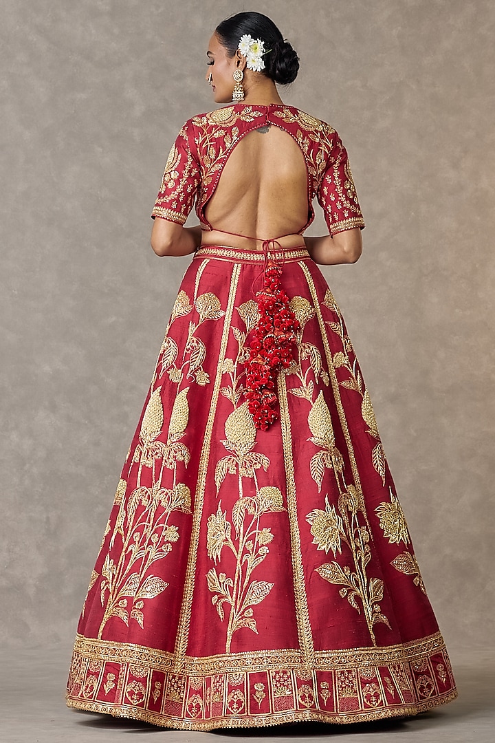 Maroon Anar-Phool Raw Silk Dori Embroidered Bridal Lehenga Set by Masaba at Pernia's Pop Up Shop