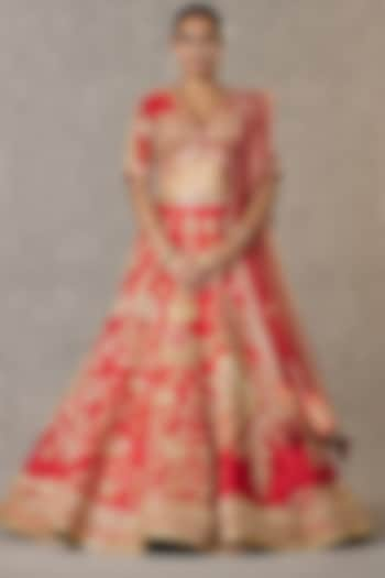 Red Bagh-E-Bahar Neelkamal Raw Silk Sitara Embroidered Bridal Lehenga Set by Masaba at Pernia's Pop Up Shop