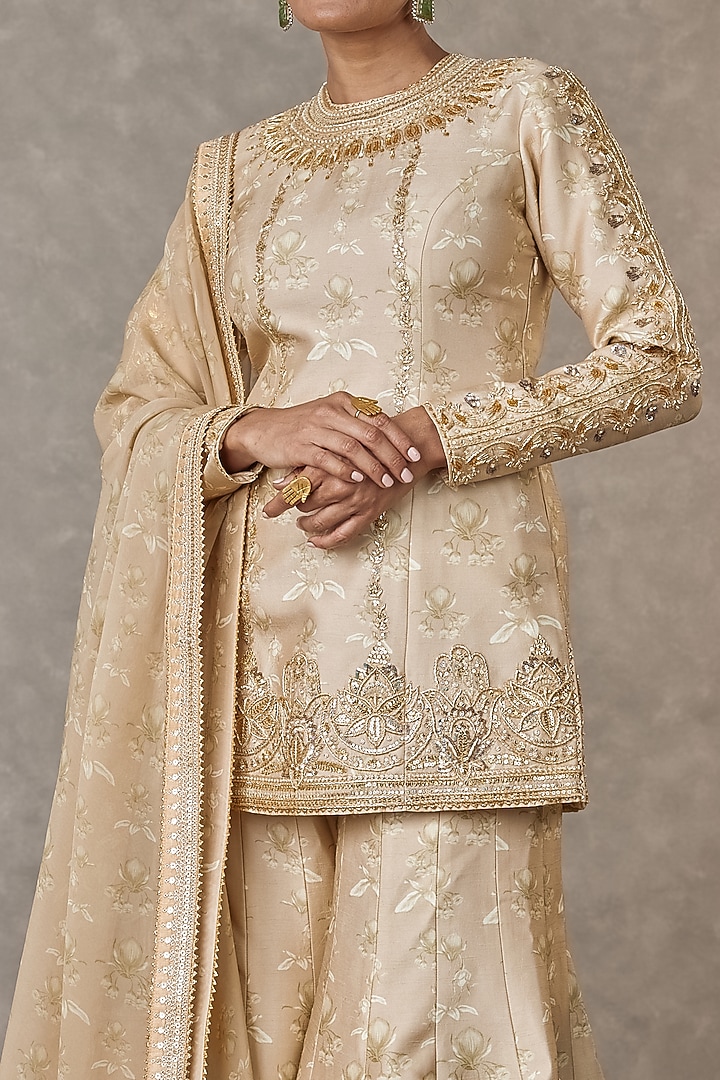 Beige Narangi Bagh Raw Silk Digital Printed Bridal Sharara Set by Masaba at Pernia's Pop Up Shop