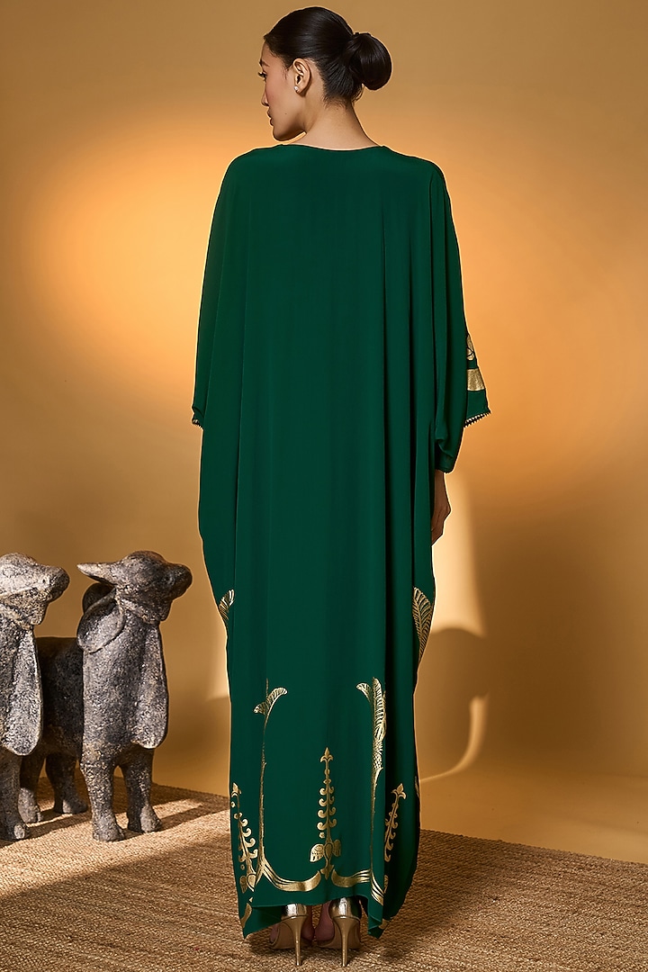 Green Crepe Silk Tree Foil Printed Kaftan by Masaba at Pernia's Pop Up Shop