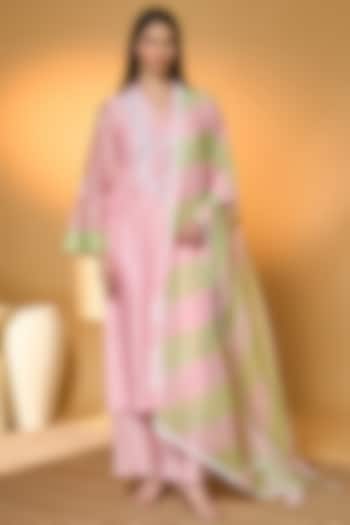 Pink Chanderi Embroidered Kurta Set by Masaba at Pernia's Pop Up Shop