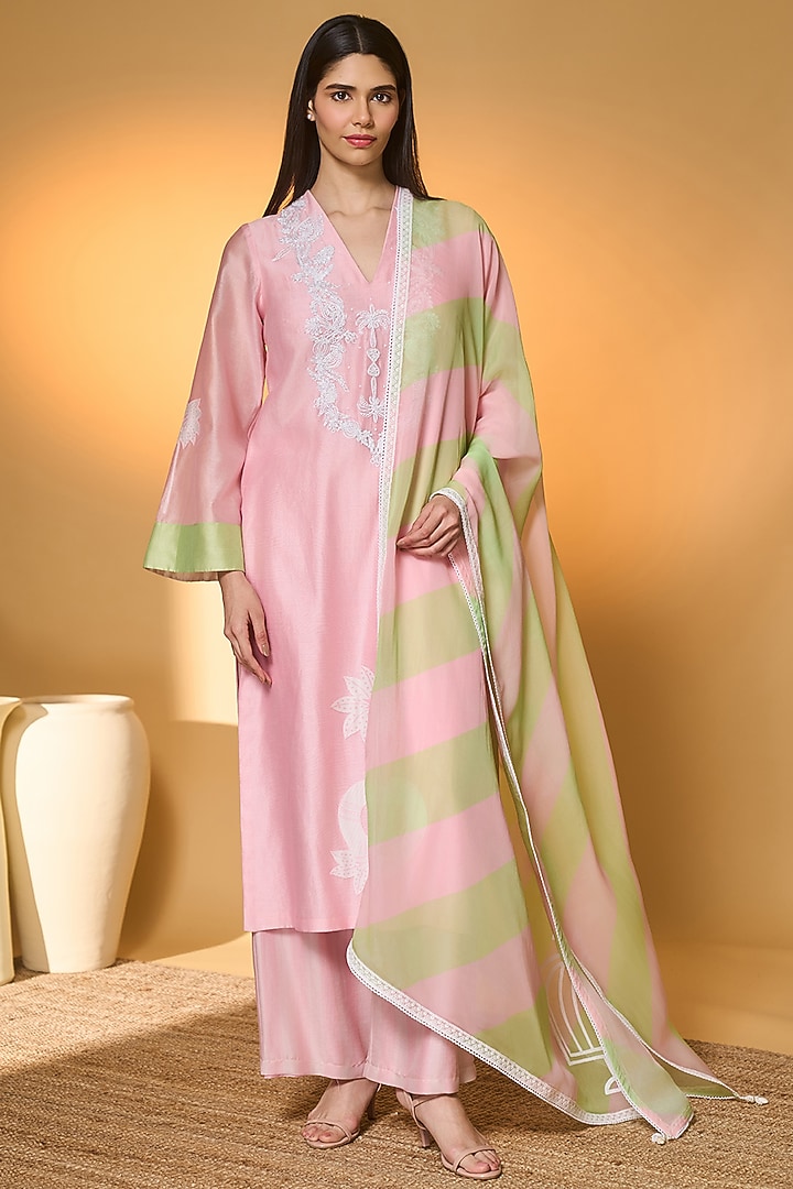 Pink Chanderi Embroidered Kurta Set by Masaba at Pernia's Pop Up Shop