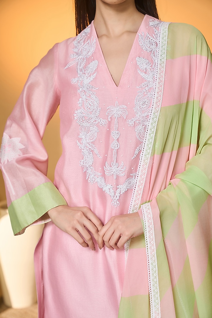 Pink Chanderi Embroidered Kurta Set by Masaba at Pernia's Pop Up Shop