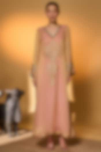 Baby Pink Tissue Silk Foil Printed & Embroidered Kaftan by Masaba at Pernia's Pop Up Shop