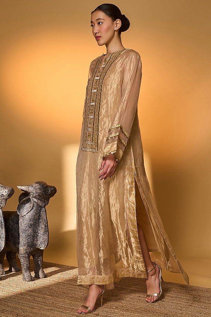 Gold Tissue Embroidered Kaftan by Masaba at Pernia's Pop Up Shop