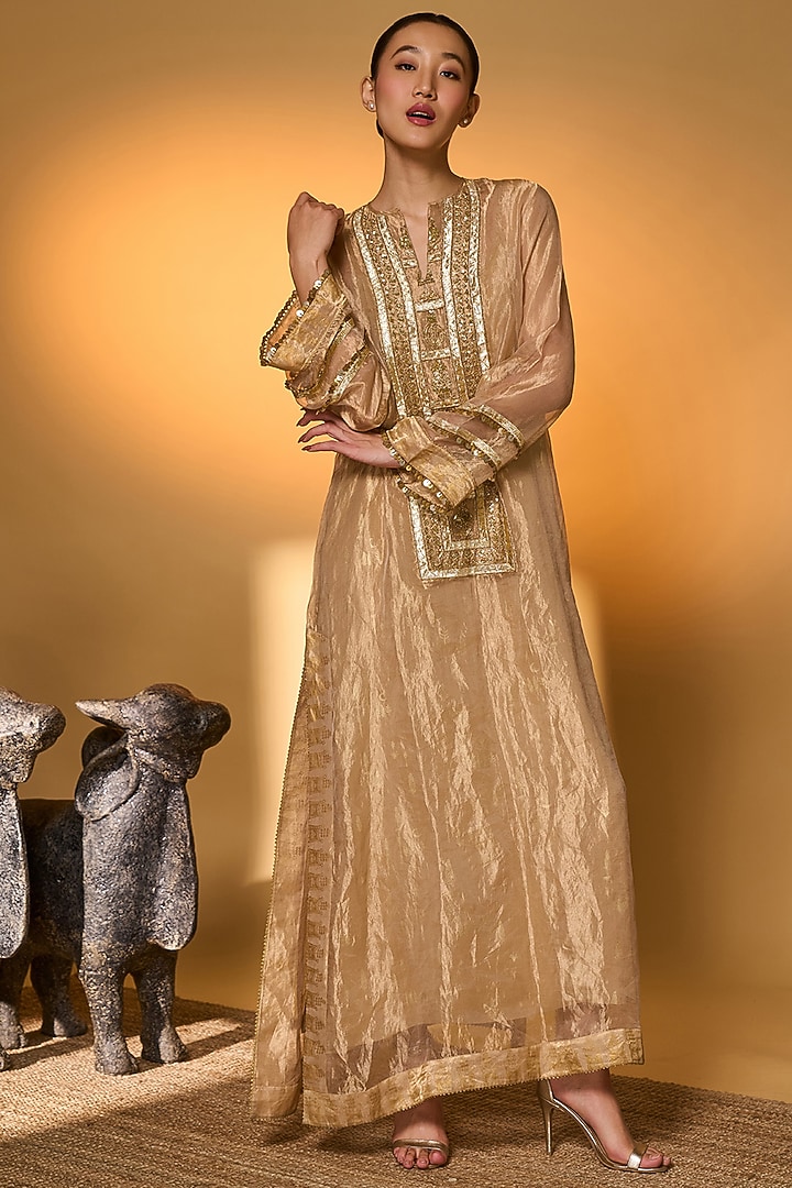 Gold Tissue Embroidered Kaftan by Masaba at Pernia's Pop Up Shop